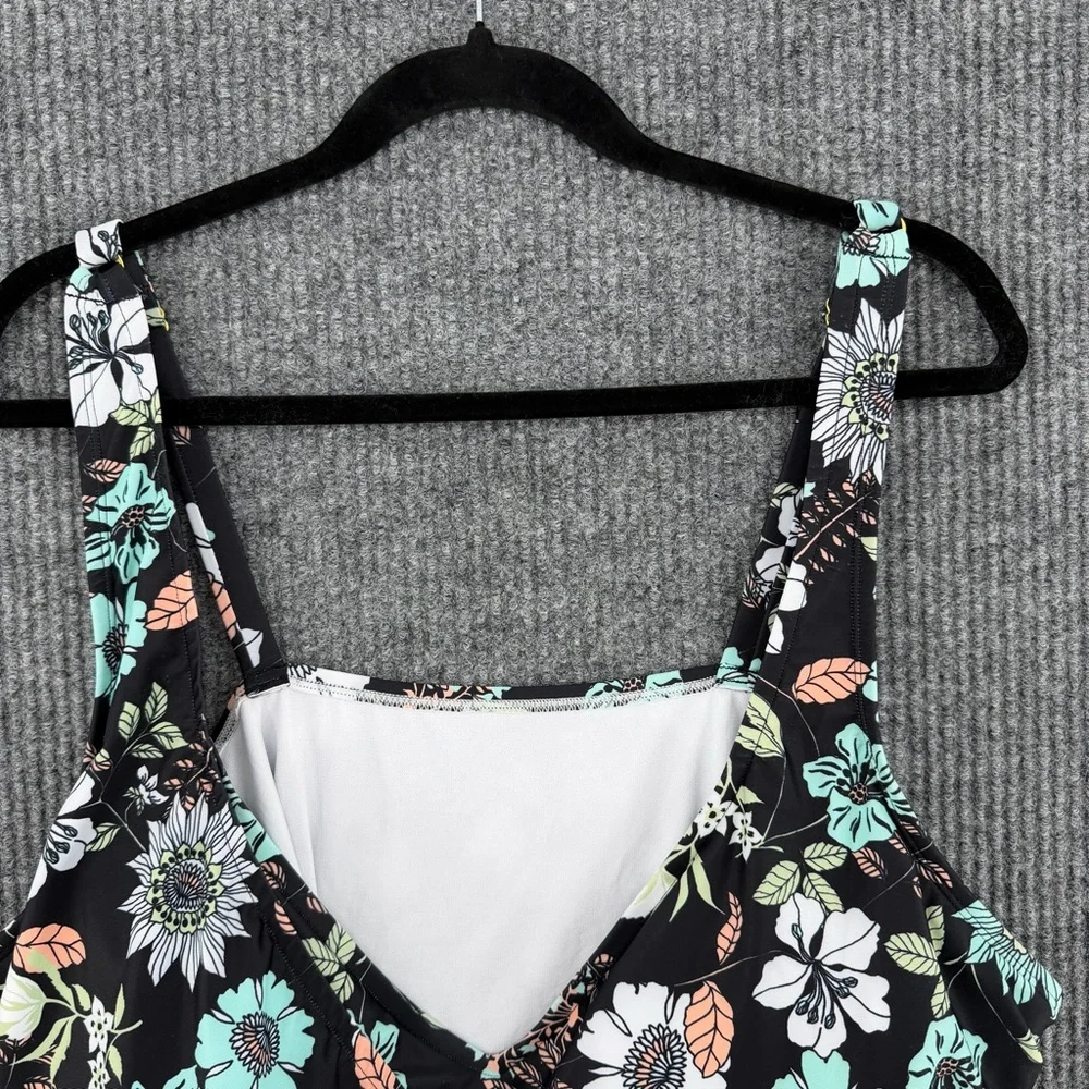 NWT Plus Size Floral Wrap‎ One Piece Swimsuit Ruffle Tummy Control 3X